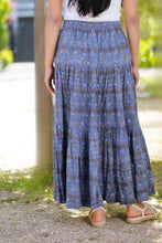 Load image into Gallery viewer, Block Printed Tiered Cotton Skirt- Grey Blue 
