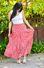 Load image into Gallery viewer, Block Printed Tiered Cotton Skirt-Coral 
