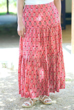 Load image into Gallery viewer, Block Printed Tiered Cotton Skirt-Coral 
