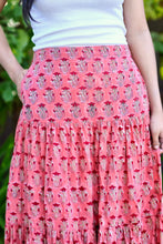 Load image into Gallery viewer, Block Printed Tiered Cotton Skirt-Coral 
