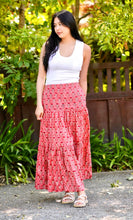 Load image into Gallery viewer, Block Printed Tiered Cotton Skirt-Coral 
