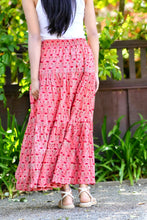 Load image into Gallery viewer, Block Printed Tiered Cotton Skirt-Coral 
