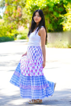 Load image into Gallery viewer, Block Printed Tiered Cotton Skirt- Navy Pink
