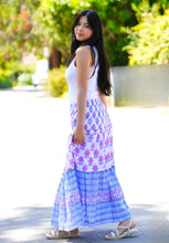 Load image into Gallery viewer, Block Printed Tiered Cotton Skirt- Navy Pink
