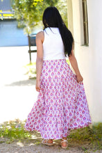 Load image into Gallery viewer, Block Printed Tiered Cotton Skirt- Purple White
