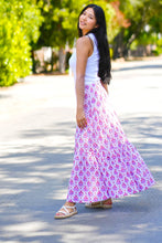 Load image into Gallery viewer, Block Printed Tiered Cotton Skirt- Purple White
