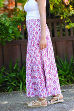 Load image into Gallery viewer, Block Printed Tiered Cotton Skirt- Purple White
