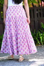 Load image into Gallery viewer, Block Printed Tiered Cotton Skirt- Purple White
