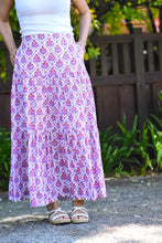 Load image into Gallery viewer, Block Printed Tiered Cotton Skirt- Purple White
