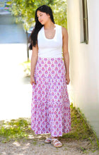 Load image into Gallery viewer, Block Printed Tiered Cotton Skirt- Purple White
