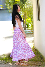 Load image into Gallery viewer, Block Printed Tiered Cotton Skirt- Purple White
