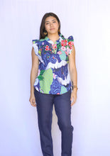 Load image into Gallery viewer, Crane Ruffle Sleeve Blouse-Navy
