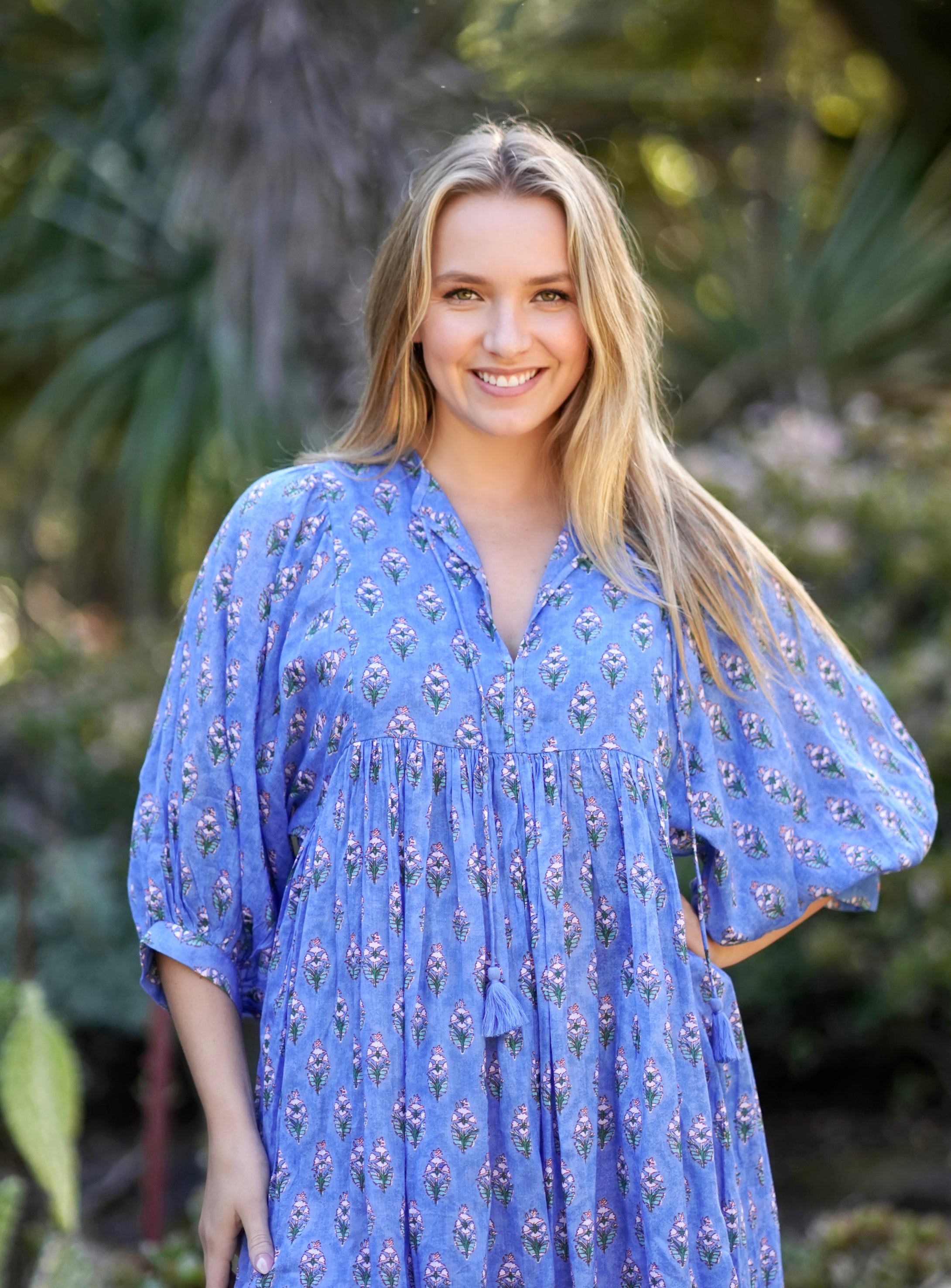 Mylah Midi Dress Block Printed Blue Green