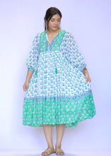 Load image into Gallery viewer, Mylah Midi Dress Block Printed Green White 
