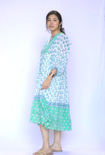 Load image into Gallery viewer, Mylah Midi Dress Block Printed Green White 
