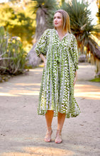 Load image into Gallery viewer, Mylah Midi Dress Block Printed Green
