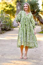 Load image into Gallery viewer, Mylah Midi Dress Block Printed Green
