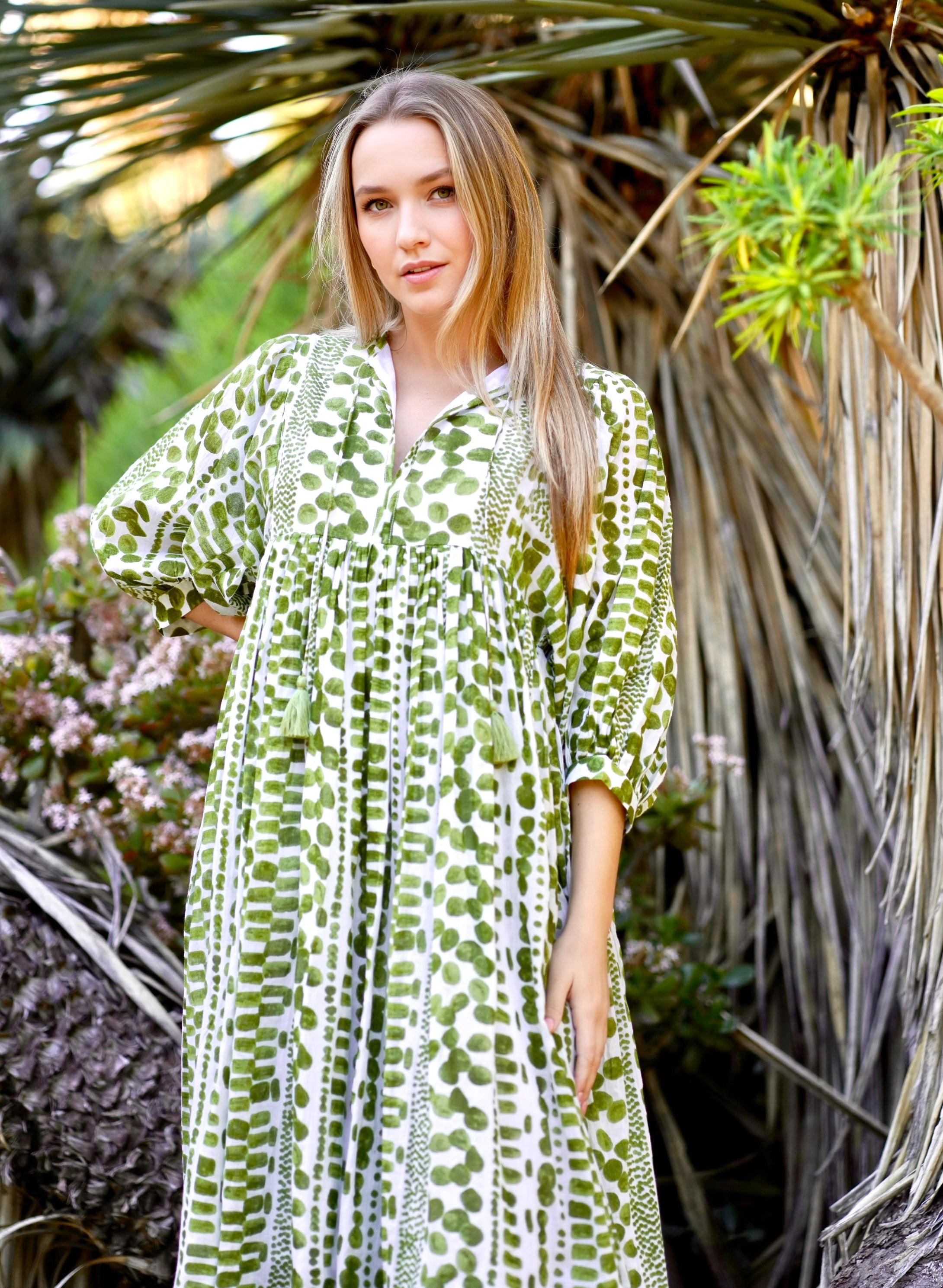 Mylah Midi Dress Block Printed Green