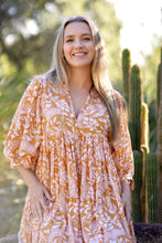 Load image into Gallery viewer, Mylah Midi Dress Block Printed Mustard (Tangerine)
