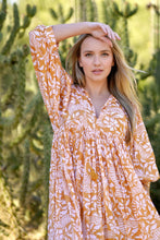 Load image into Gallery viewer, Mylah Midi Dress Block Printed Mustard (Tangerine)
