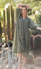 Load image into Gallery viewer, Mylah Midi Dress Block Printed Olive Multi 
