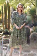 Load image into Gallery viewer, Mylah Midi Dress Block Printed Olive Multi 
