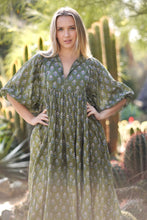 Load image into Gallery viewer, Mylah Midi Dress Block Printed Olive Multi 
