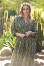 Load image into Gallery viewer, Mylah Midi Dress Block Printed Olive Multi 
