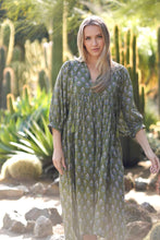 Load image into Gallery viewer, Mylah Midi Dress Block Printed Olive Multi 
