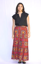 Load image into Gallery viewer, Block Printed Tiered Cotton Skirt Black Red 

