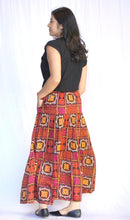 Load image into Gallery viewer, Block Printed Tiered Cotton Skirt Black Red 
