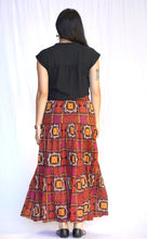 Load image into Gallery viewer, Block Printed Tiered Cotton Skirt Black Red 
