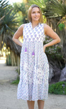 Load image into Gallery viewer, Nola Sleeveless Block Print Dress Lavender Teal
