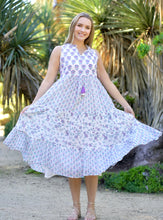 Load image into Gallery viewer, Nola Sleeveless Block Print Dress Lavender Teal
