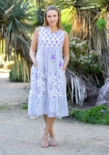 Load image into Gallery viewer, Nola Sleeveless Block Print Dress Lavender Teal
