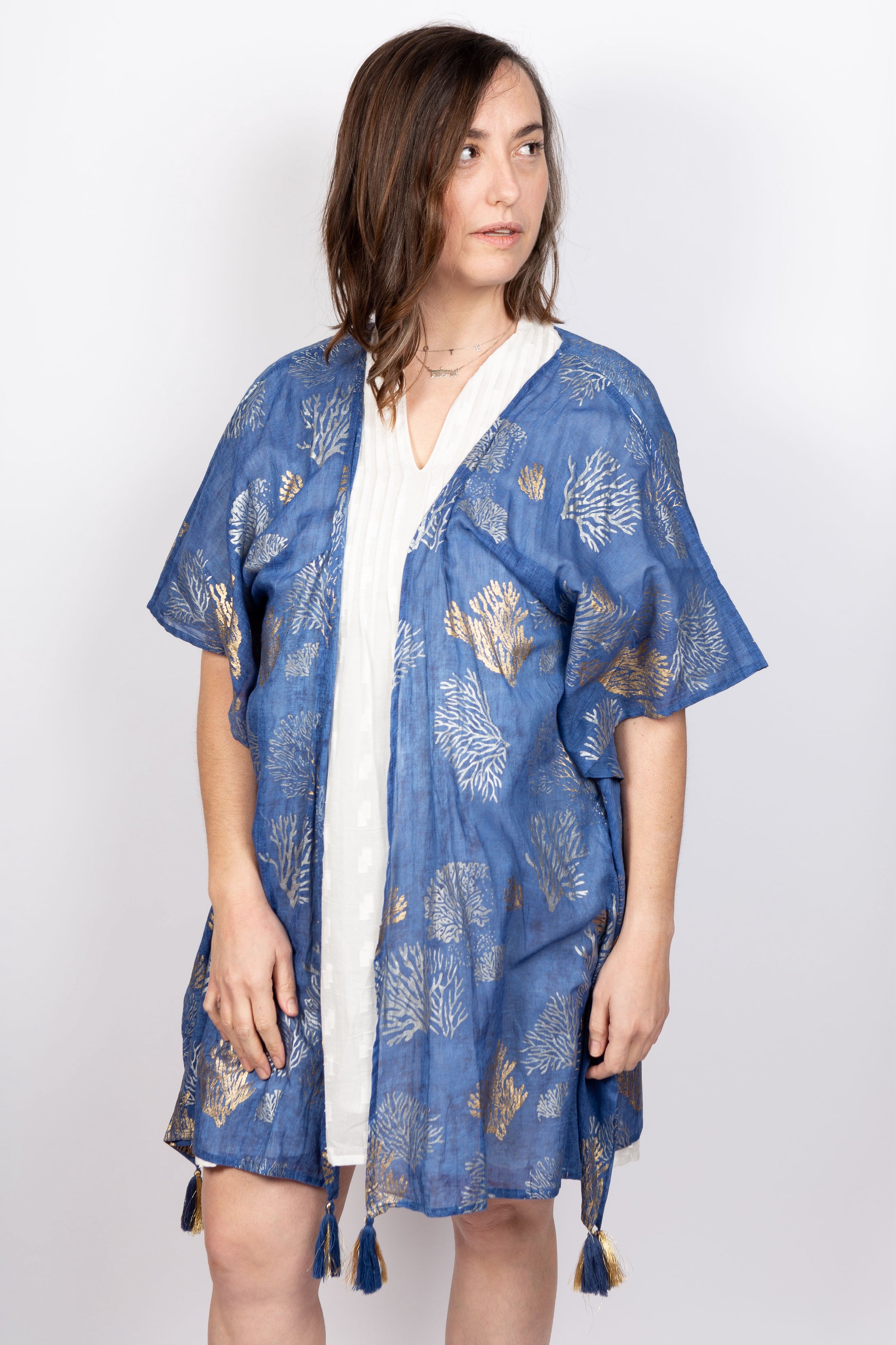 Coral Reef Metallic Kaftan Blue