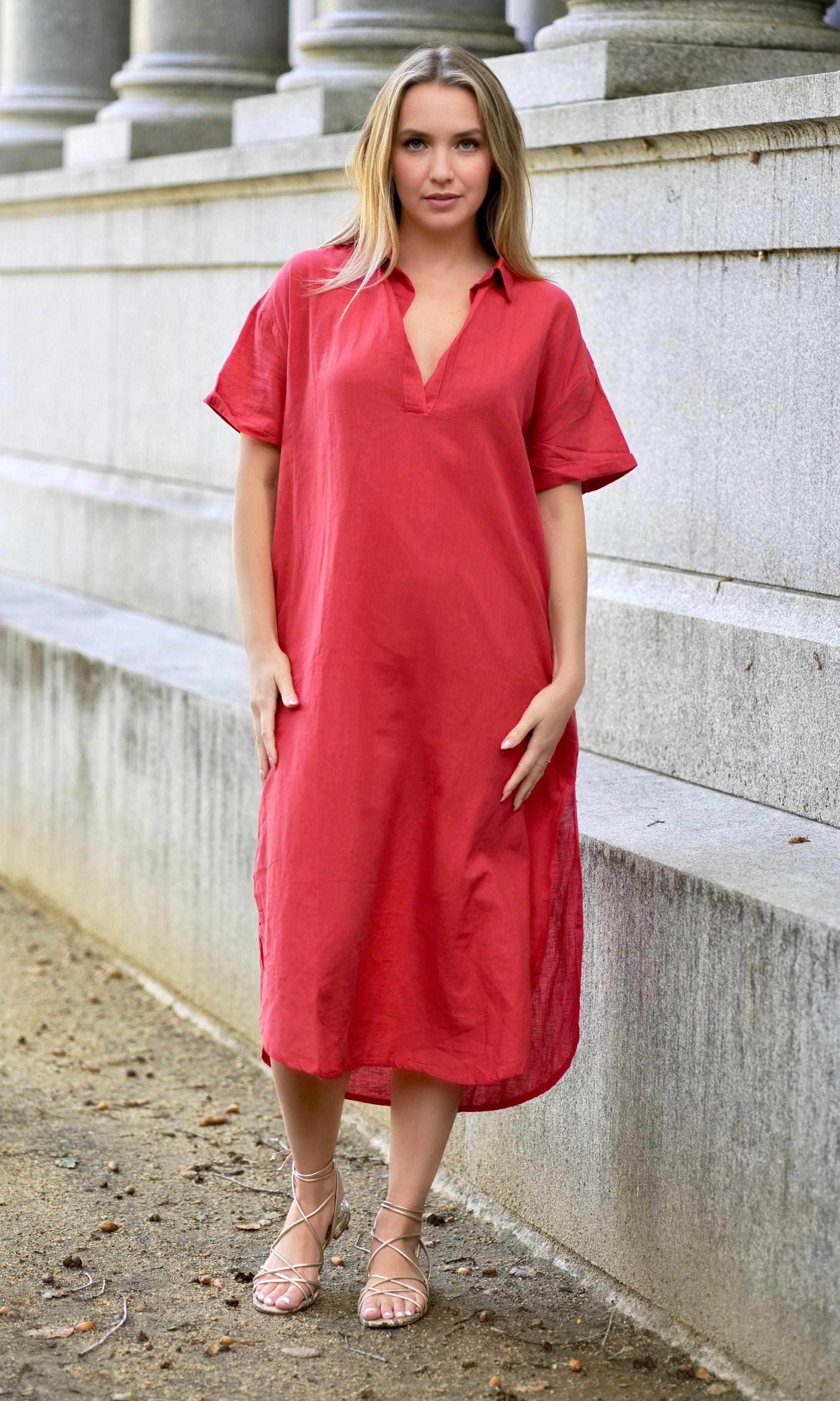 Zoey Solid Dress Red