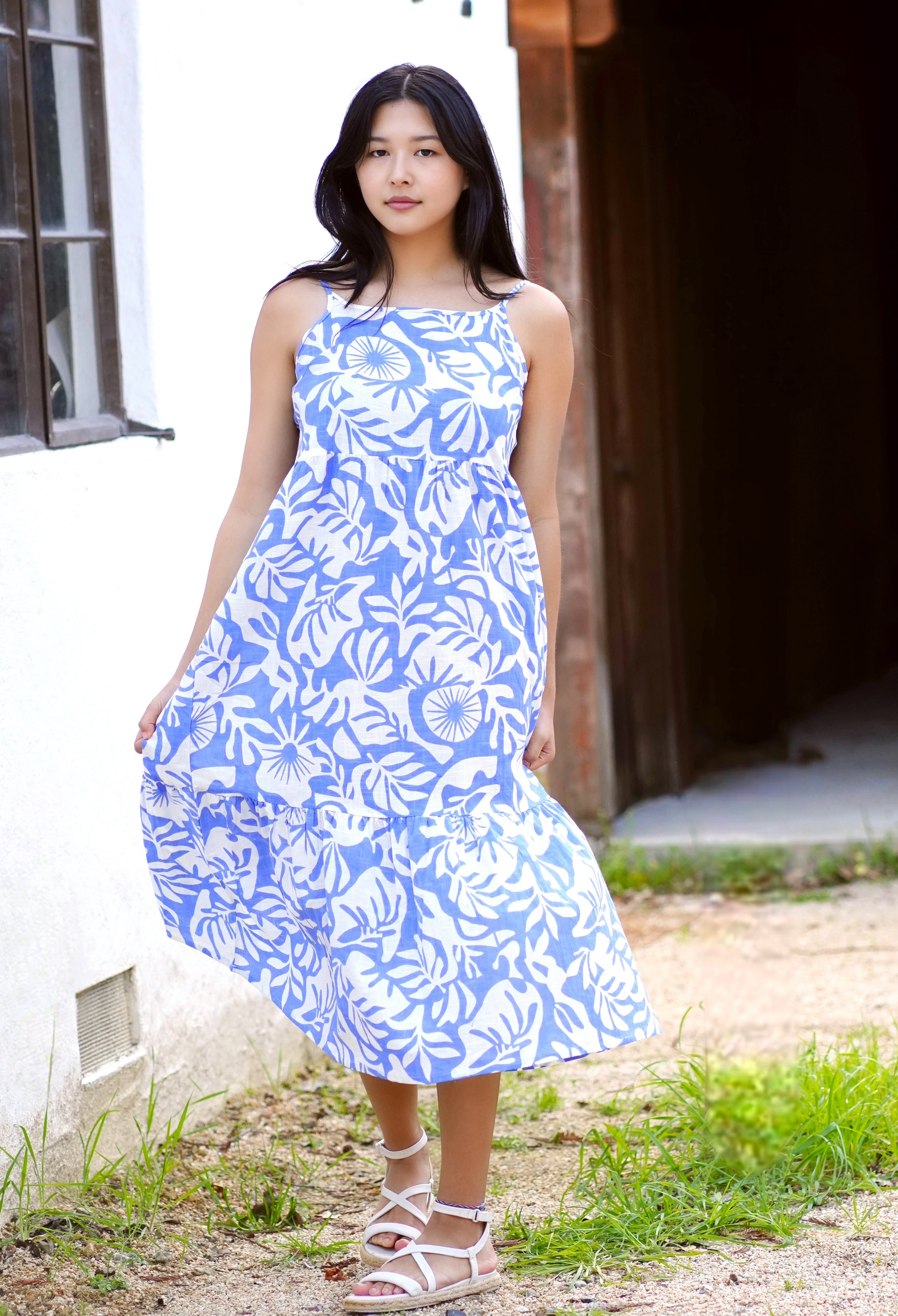 Clara Cotton Dress Blue White