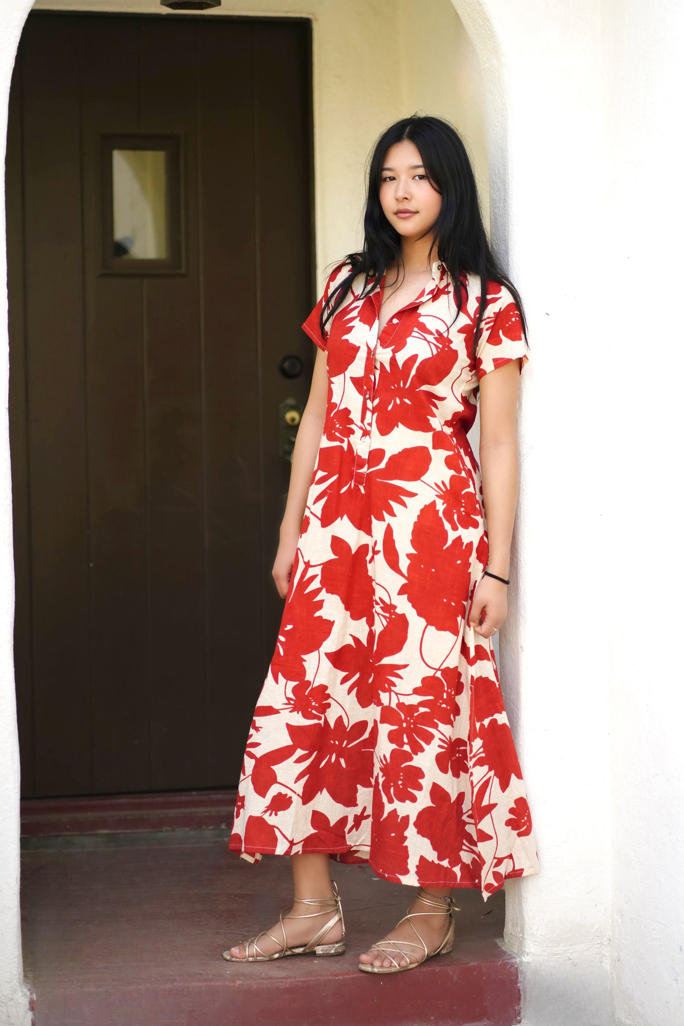 rust cotton dress ASOS EDITION cotton cinched waist midaxi dress with balloon sleeve in rust