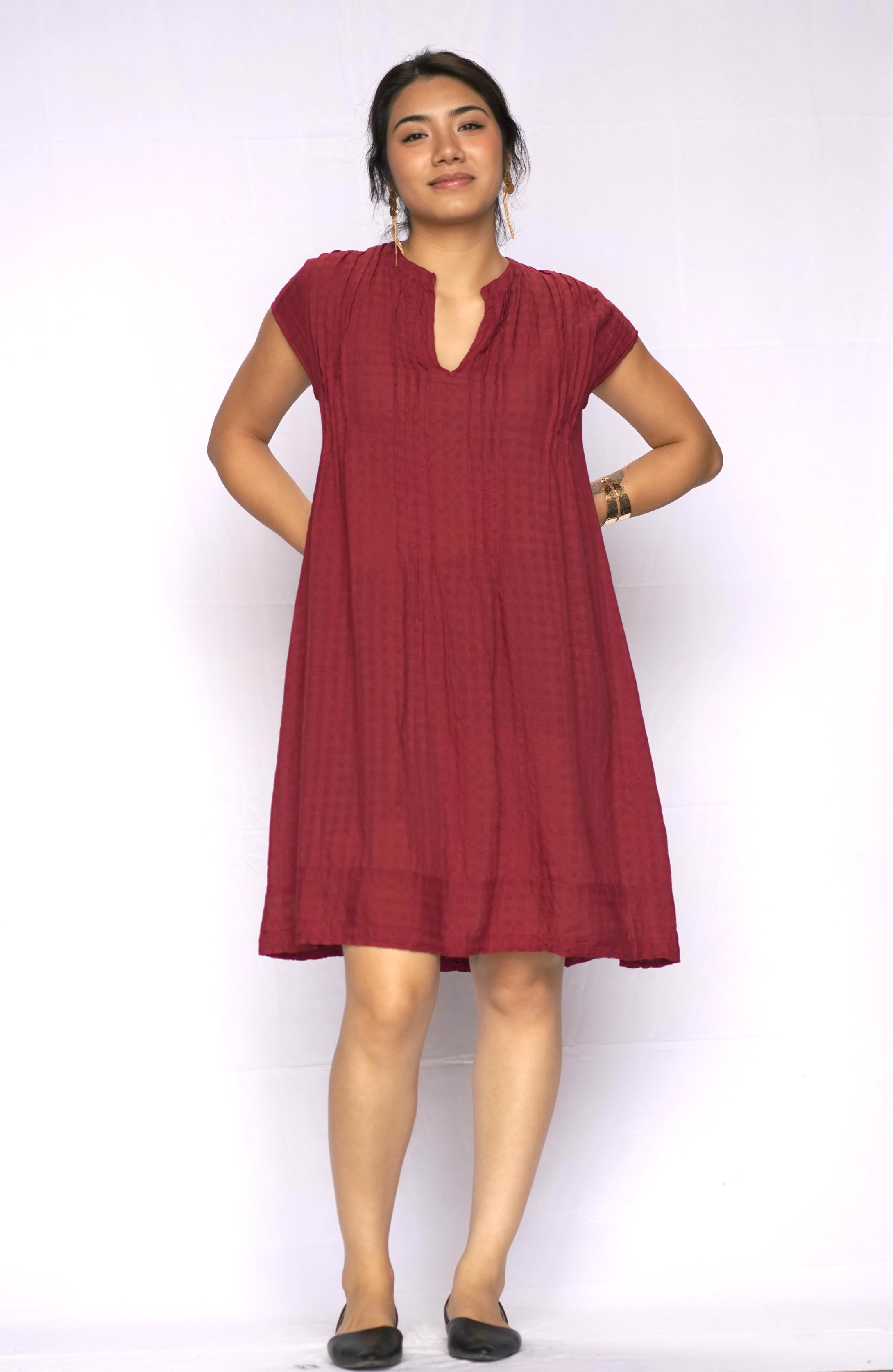 Aya Dobby Dress Maroon