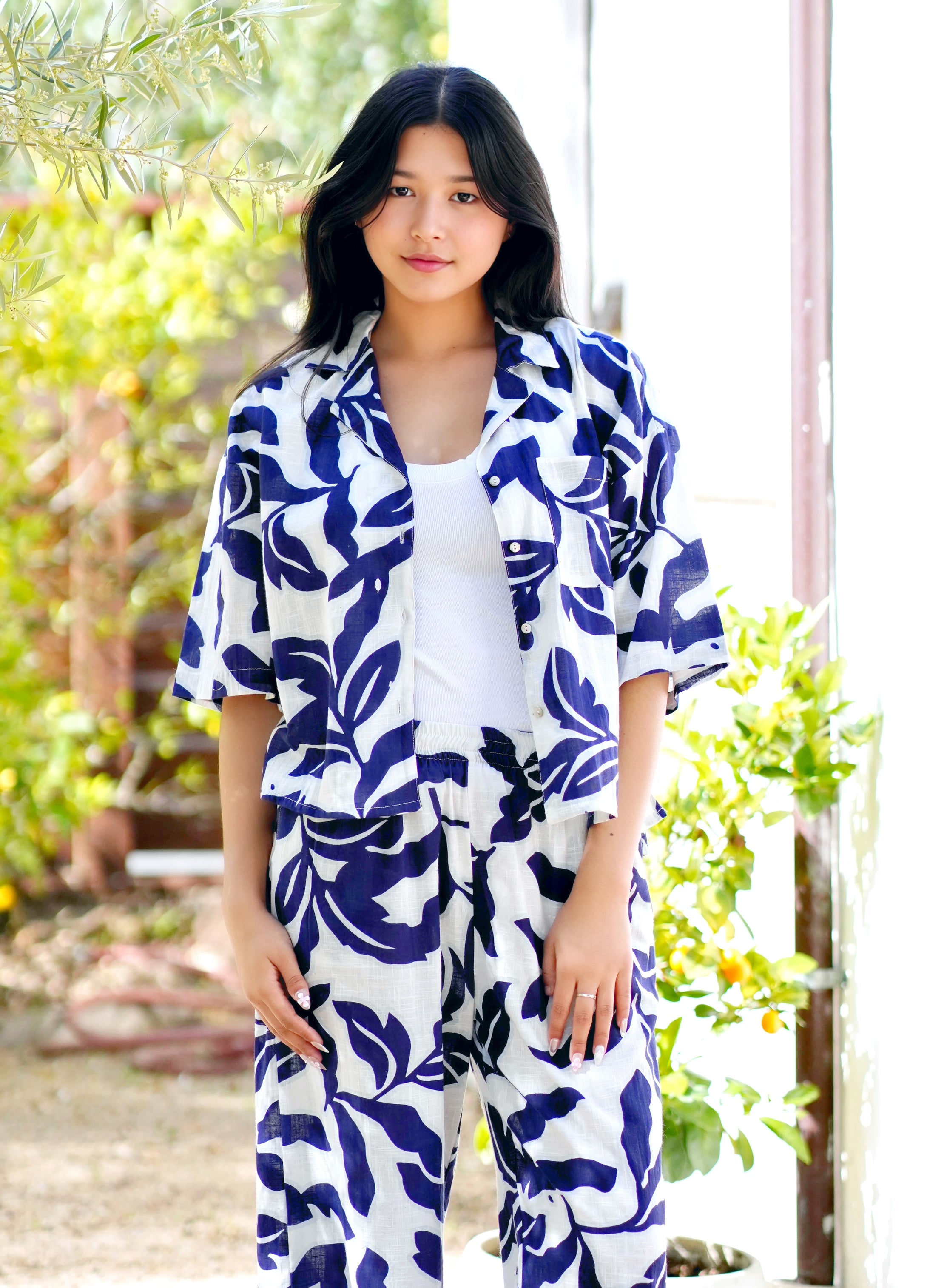 Erin Abstract Print Shirt Navy White