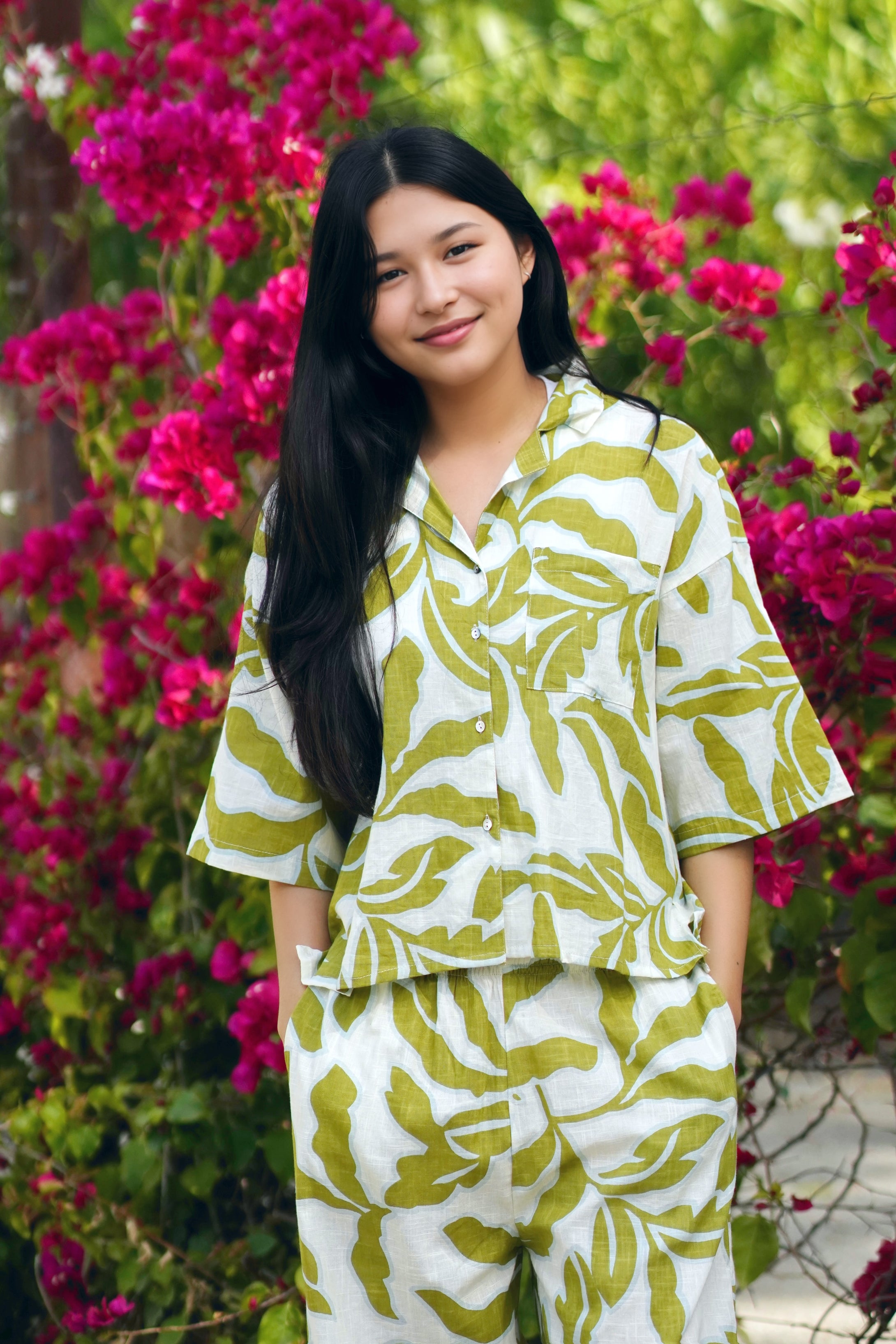 Erin Abstract Print Shirt Olive White 