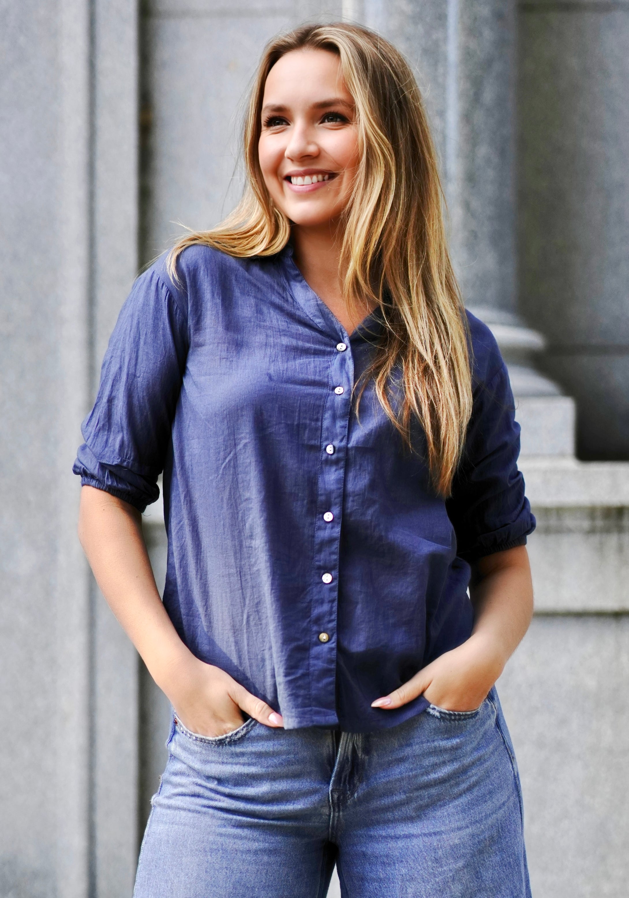 Amalie Solid Cotton Top Denim