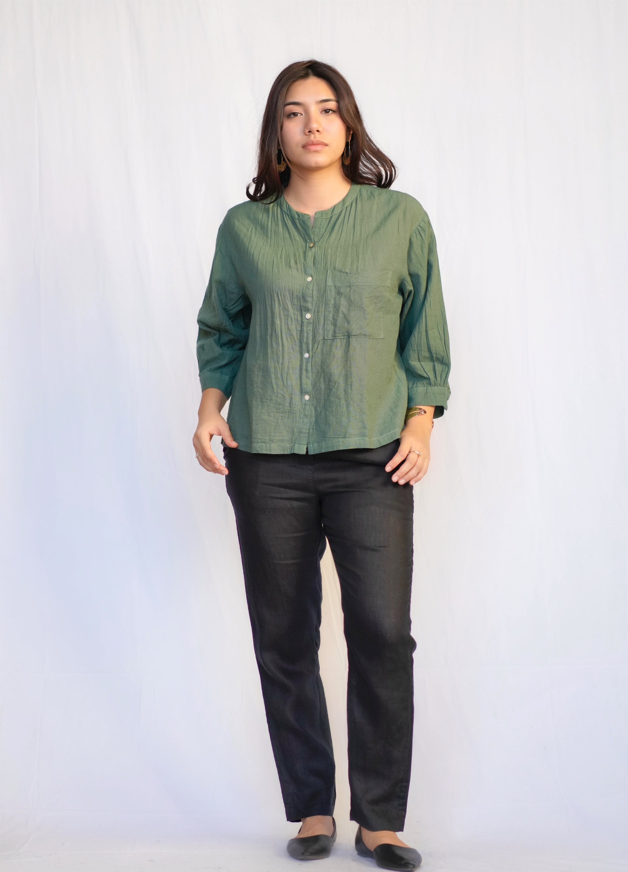 Terra Cropped Cotton Button Down Blouse