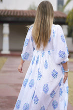 Load image into Gallery viewer, Mylah Midi Dress Block Printed Blue White
