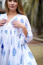 Load image into Gallery viewer, Mylah Midi Dress Block Printed Blue White
