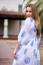 Load image into Gallery viewer, Mylah Midi Dress Block Printed Blue White
