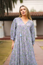 Load image into Gallery viewer, Mylah Midi Dress Block Printed Olive Navy
