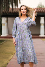 Load image into Gallery viewer, Mylah Midi Dress Block Printed Olive Navy
