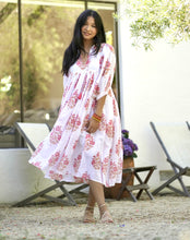 Load image into Gallery viewer, Mylah Midi Dress Block Printed White Coral 
